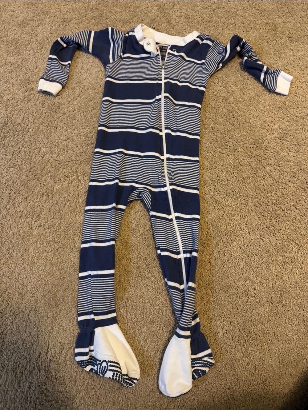 Burt's Bees Baby Navy and White Striped Footed One-Piece